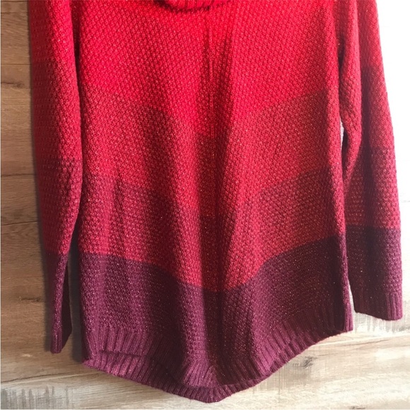 🆕 Apt. 9 Red Shimmer Ombre Cowl Drape Neck Asymmetrical Hem Sweater, Size L - Picture 6 of 16